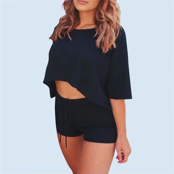 The Best Two Piece Set Women Casual Plain Tracksuit Short Sleeve Crop Top and Short Suit Elegant Fitness Workout Ladies 2 Piece Set Online - Hplify