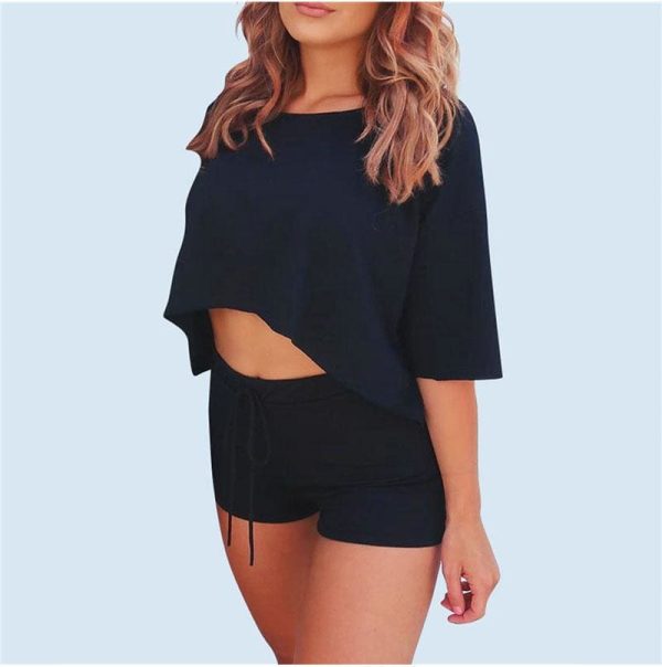 The Best Two Piece Set Women Casual Plain Tracksuit Short Sleeve Crop Top and Short Suit Elegant Fitness Workout Ladies 2 Piece Set Online - Hplify