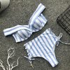 The Best Two Pieces Women V Neck Sexy Striped High Waist Striped Swimwear Brazilian Bikini Set Online - Hplify