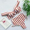 The Best Two Pieces Women V Neck Sexy Striped High Waist Striped Swimwear Brazilian Bikini Set Online - Hplify