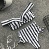 The Best Two Pieces Women V Neck Sexy Striped High Waist Striped Swimwear Brazilian Bikini Set Online - Hplify