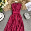 The Best V-Neck Sleeveless Dresses French Chic Cross Drawstring Slim Waist Online - Source Silk