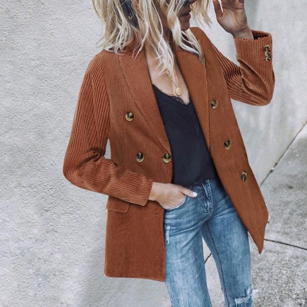 The Best Vintage Double Breasted Solid Women Blazer Pockets Jackets Female Retro Suits Coat Feminino blazers Outerwear high quality Online - Hplify