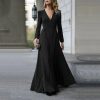The Best Vintage Formal Dress Women Lady V Neck Long Sleeve Maxi Dress Autumn Winter Evening Party Wedding Prom Gown Dress Online - Hplify