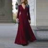 The Best Vintage Formal Dress Women Lady V Neck Long Sleeve Maxi Dress Autumn Winter Evening Party Wedding Prom Gown Dress Online - Hplify