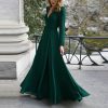 The Best Vintage Formal Dress Women Lady V Neck Long Sleeve Maxi Dress Autumn Winter Evening Party Wedding Prom Gown Dress Online - Hplify