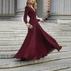 The Best Vintage Formal Dress Women Lady V Neck Long Sleeve Maxi Dress Autumn Winter Evening Party Wedding Prom Gown Dress Online - Hplify