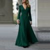 The Best Vintage Formal Dress Women Lady V Neck Long Sleeve Maxi Dress Autumn Winter Evening Party Wedding Prom Gown Dress Online - Hplify