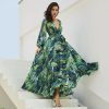 The Best Vintage Women Boho Floral V-Neck Long Maxi Dress Summer Beach Elegant Ladies Casual Long Sleeve Holiday Party Sundress Online - Hplify