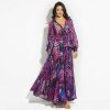 The Best Vintage Women Boho Floral V-Neck Long Maxi Dress Summer Beach Elegant Ladies Casual Long Sleeve Holiday Party Sundress Online - Hplify