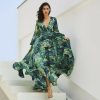 The Best Vintage Women Boho Floral V-Neck Long Maxi Dress Summer Beach Elegant Ladies Casual Long Sleeve Holiday Party Sundress Online - Hplify