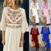 The Best Vintage Women Fashion Boho Long Maxi Dress Summer Holiday Floral Ladies Casual Short Sleeve Loose Sundress Online - Hplify
