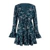 The Best Vintage Women Summer Boho Floral Long Sleeve Wrap Dress Fashion Ladies Deep V-neck Party Beach Mini Sundress Online - Hplify