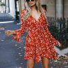 The Best Vintage Women Summer Boho Floral Long Sleeve Wrap Dress Fashion Ladies Deep V-neck Party Beach Mini Sundress Online - Hplify