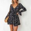 The Best Vintage Women Summer Boho Floral Long Sleeve Wrap Dress Fashion Ladies Deep V-neck Party Beach Mini Sundress Online - Hplify