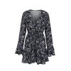 The Best Vintage Women Summer Boho Floral Long Sleeve Wrap Dress Fashion Ladies Deep V-neck Party Beach Mini Sundress Online - Hplify