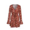 The Best Vintage Women Summer Boho Floral Long Sleeve Wrap Dress Fashion Ladies Deep V-neck Party Beach Mini Sundress Online - Hplify