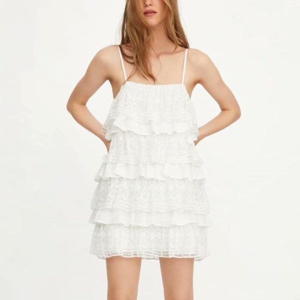 The Best White Dress Lace Condole Belt Party Embroidery Summer Mini Women Dress Online - Hplify