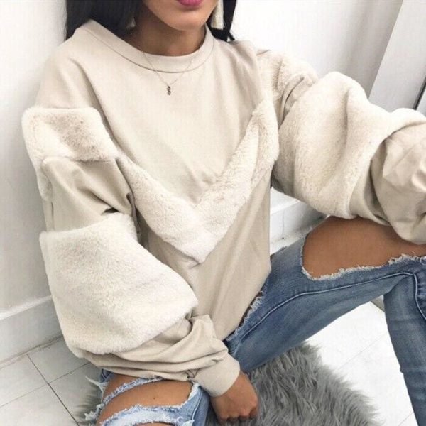 The Best Winter Warm Women Lady Hoodie Sweatshirt Stitching Long Sleeve Patchwork Casual Pullover Tops Sweatshirt Jumper Online - Hplify