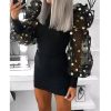 The Best Woman Fashion Casual Slim Female Bodycon Mini Dresses Spring Fall Puff Mesh Polka Dot Long Sleeve Black Club Dress Online - Hplify