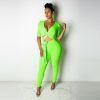 The Best Women 2Pcs Sets Bandage Crop Top Long Pencil Trousers Suit Short Sleeve Casual Romper Summer Deep V Neck Skinny Clubwear Online - Hplify