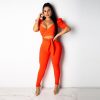 The Best Women 2Pcs Sets Bandage Crop Top Long Pencil Trousers Suit Short Sleeve Casual Romper Summer Deep V Neck Skinny Clubwear Online - Hplify