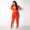 The Best Women 2Pcs Sets Bandage Crop Top Long Pencil Trousers Suit Short Sleeve Casual Romper Summer Deep V Neck Skinny Clubwear Online - Hplify