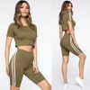 The Best Women 2pcs Sports Suit Solid Crop Top + Shorts Beach Wear Running Gym Stripe Outfits Summer Casual Workout Clothes Tracksuit Online - Hplify