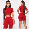 The Best Women 2pcs Sports Suit Solid Crop Top + Shorts Beach Wear Running Gym Stripe Outfits Summer Casual Workout Clothes Tracksuit Online - Hplify