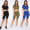 The Best Women 2pcs Sports Suit Solid Crop Top + Shorts Beach Wear Running Gym Stripe Outfits Summer Casual Workout Clothes Tracksuit Online - Hplify