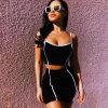 The Best Women 2pcs Summer Stripes on both sides Tank Cami Top Mini Pencil Skirt Party Club Evening Bodycon Femme Outfits Sets Online - Hplify
