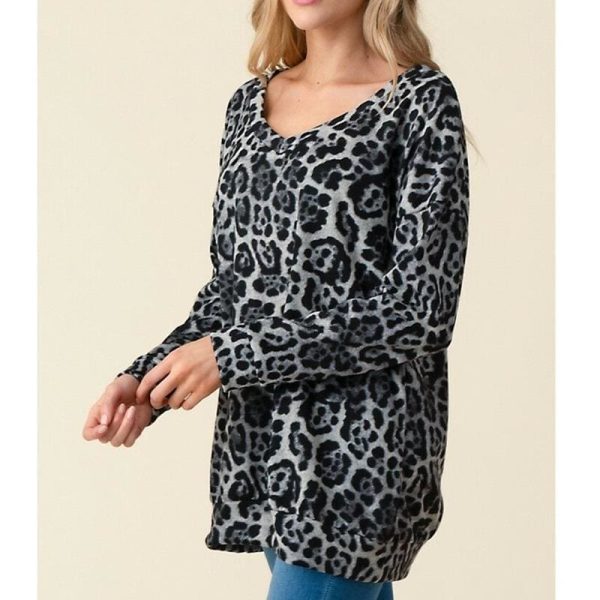 The Best Women Autumn Leopard Print Long Sleeve Button V Neck T Shirt Casual Tops Baggy Fashion Loose Blouse Online - Hplify
