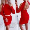 The Best Women Autumn Long Sleeve Bodycon Dress Elegant Ladies High Neck OL Party Casual Holiday Slim Short Dress Online - Hplify