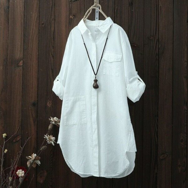 The Best Women Autumn Long Sleeve Button Plain Shirt Blouse Ladies Pure Casual Loose Baggy Tunic Tops Outwear Streetwear Online - Hplify