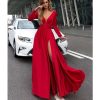 The Best Women Autumn Long Sleeve Maxi Dress Elegant Split Formal Evening Party Dress Fashion V neck Women vestidos Online - Hplify