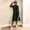 The Best Women Autumn Long Sleeve Short Dress Secy Ladies Slim Fit High Neck Dress Bodycon Bandage Casual Slim Dresses Online - Hplify