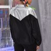 The Best Women Autumn Sport Black Silver Stitching top Slim Fit Windbreaker Zipper Patchwork Punk Loose Casual Coat Jacket Tops Online - Hplify