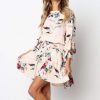 The Best Women Autumn Spring Elegant Vintage Floral Ruffles Mini Dress Chsinese Printed Casual Dress Online - Hplify