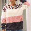 The Best Women Autumn Winter Warm Leopard Print Hoodies and Sweatshirt Elegant Long Sleeve Pullover Stripe Patchwork Ladies Streetwear Online - Hplify