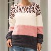 The Best Women Autumn Winter Warm Leopard Print Hoodies and Sweatshirt Elegant Long Sleeve Pullover Stripe Patchwork Ladies Streetwear Online - Hplify