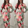 The Best Women Bandage Bodycon Long Sleeve Short Mini Floral Party Casual Dress Ladies Floral Chic Summer Dresses Female Online - Hplify