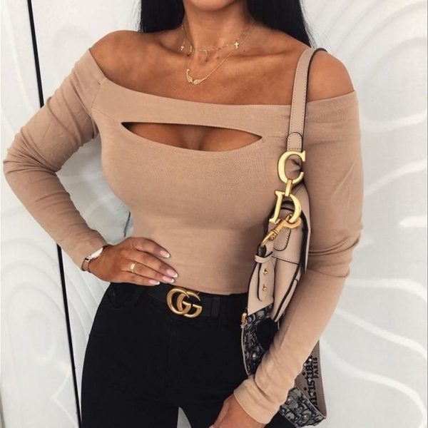 The Best Women Bandage OL T Shirt Long Sleeve Hollow out Slim Tee Shirt Femme Ladies Turtleneck Office Lady tshirt Streetwear Online - Hplify