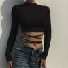 The Best Women Bandage Tight Crop Tops Long Sleeve Bodycon Long Sleeve T shirt Ladies Plain Tee shirt Femme Party Club Tshirt Online - Hplify
