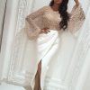 The Best Women Beaded Patchwork Slit Long Puff Sleeve Formal Gown Wedding Bridesmaid Evening Party Bodycon Prom Cocktail Dress Online - Hplify