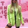 The Best Women Blazer Oversize Autumn Long Coat Sexy Simple Candy Color Slim Long-sleeved Suit Kendall Fashion Avocado Green Blazer Online - Hplify