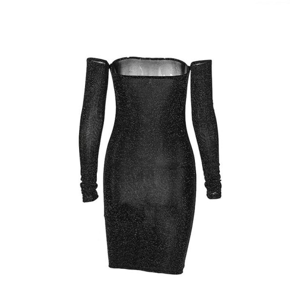 The Best Women Bling Bodycon Mini Dress Elegant Strapless Off Shoulder Long Sleeve Party Club Short Ladies Dresses Online - Hplify