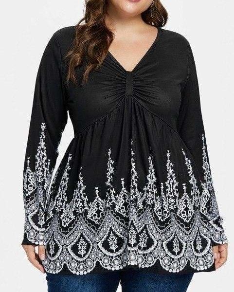 The Best Women Blouse Casual Shirts V Neck Long Sleeves High Waist Plus Size Online - Hplify