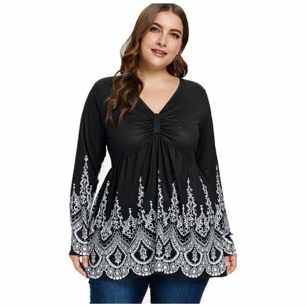 The Best Women Blouse Casual Shirts V Neck Long Sleeves High Waist Plus Size Online - Hplify