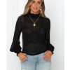 The Best Women Blouse Shirt High Neck Polka Dot Mesh Sheer See-Through Long Sleeve Tops Tee Shirt Online - Hplify
