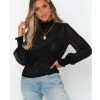 The Best Women Blouse Shirt High Neck Polka Dot Mesh Sheer See-Through Long Sleeve Tops Tee Shirt Online - Hplify